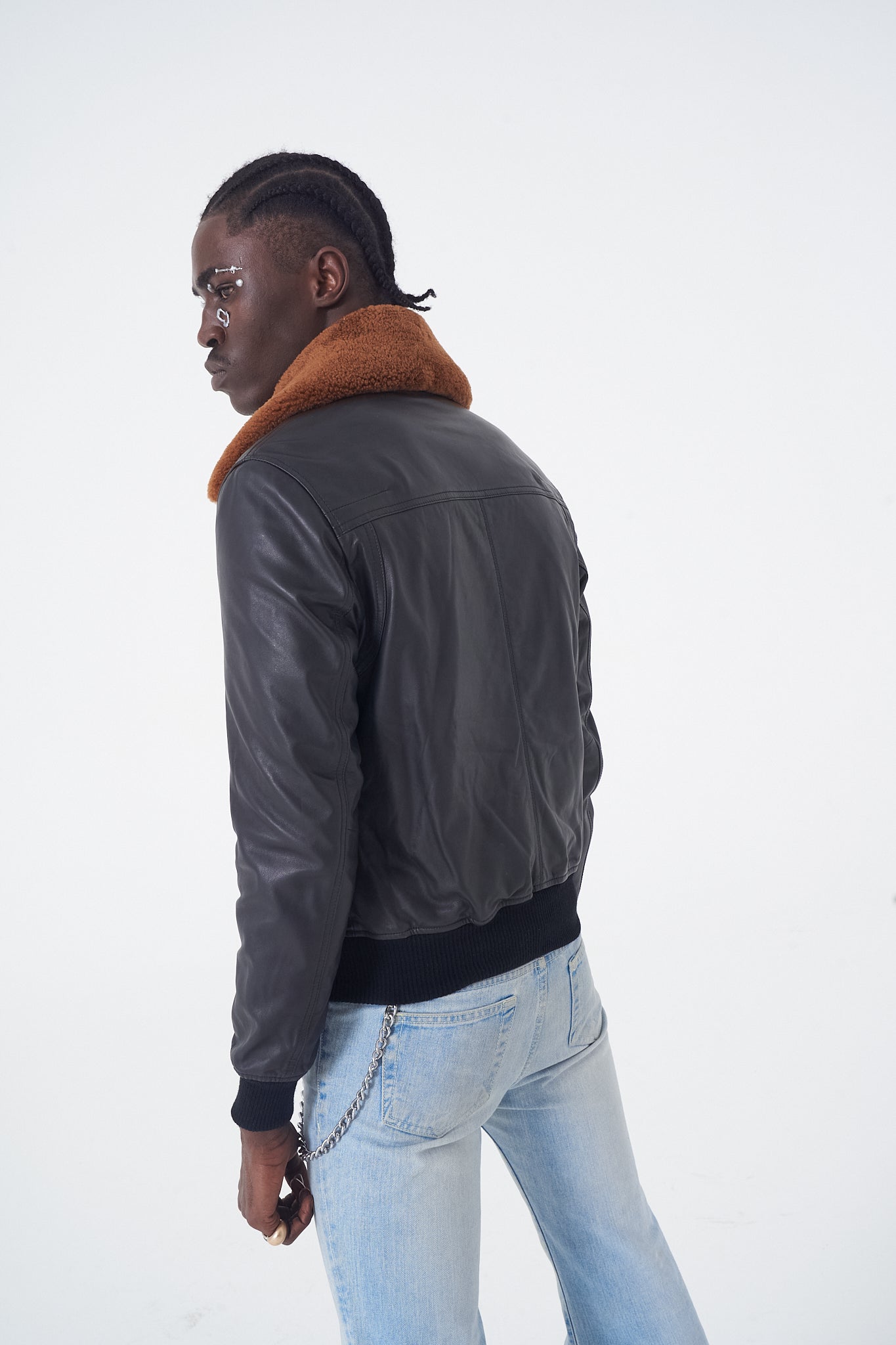 Juda - Bomber Leather Jacket - Whiskey Fur