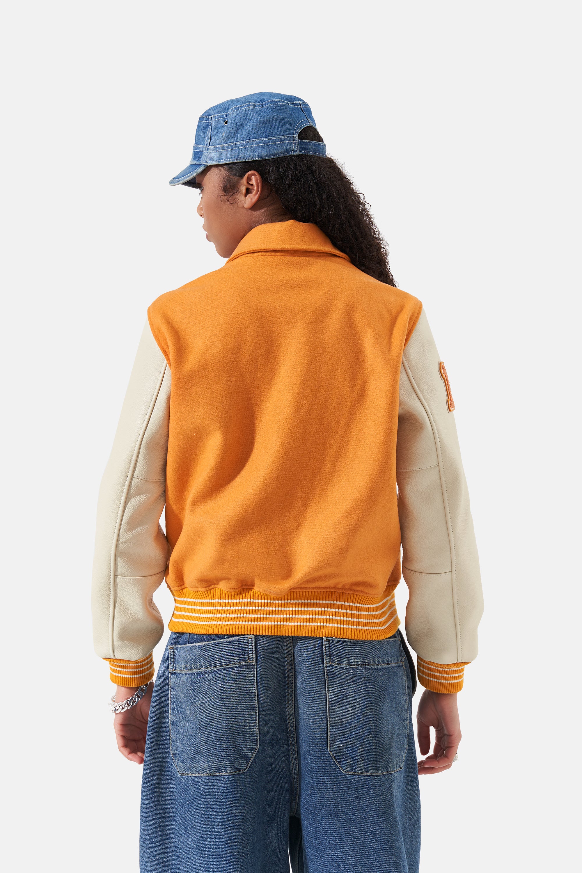 Ivar - Leather Varsity - Off White & Orange