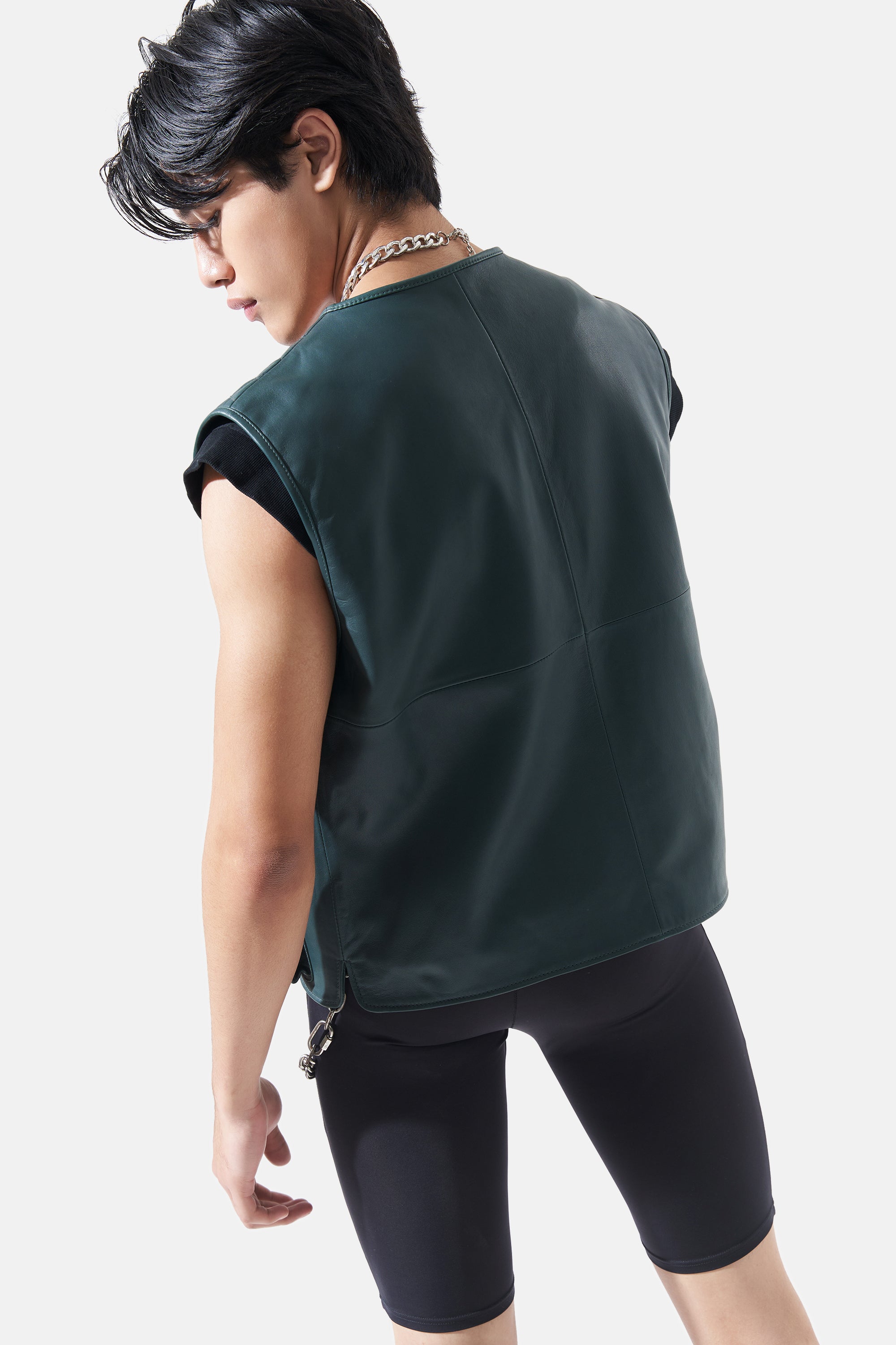 Rex - Leather Utility Gilet - Peacock Green