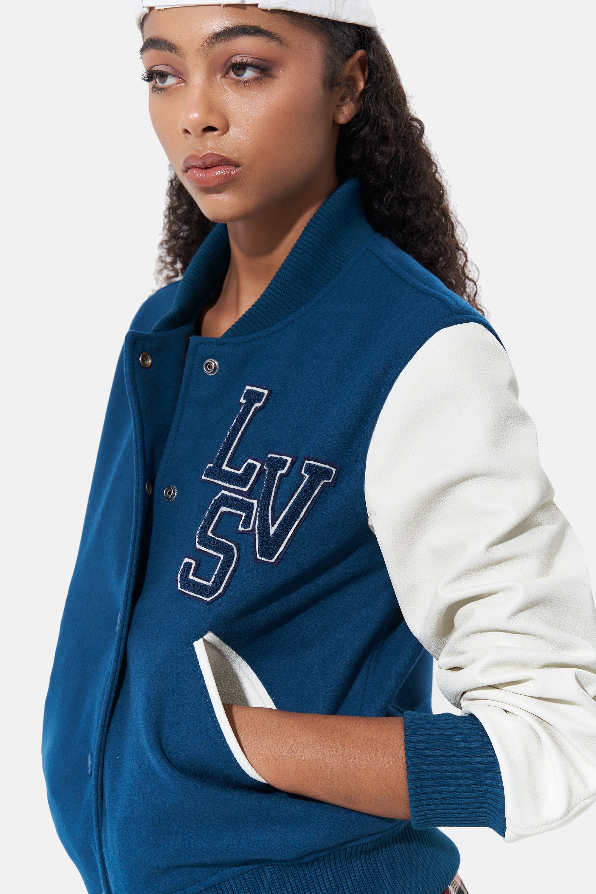 Avery - Leather Varsity - White & Duck Blue