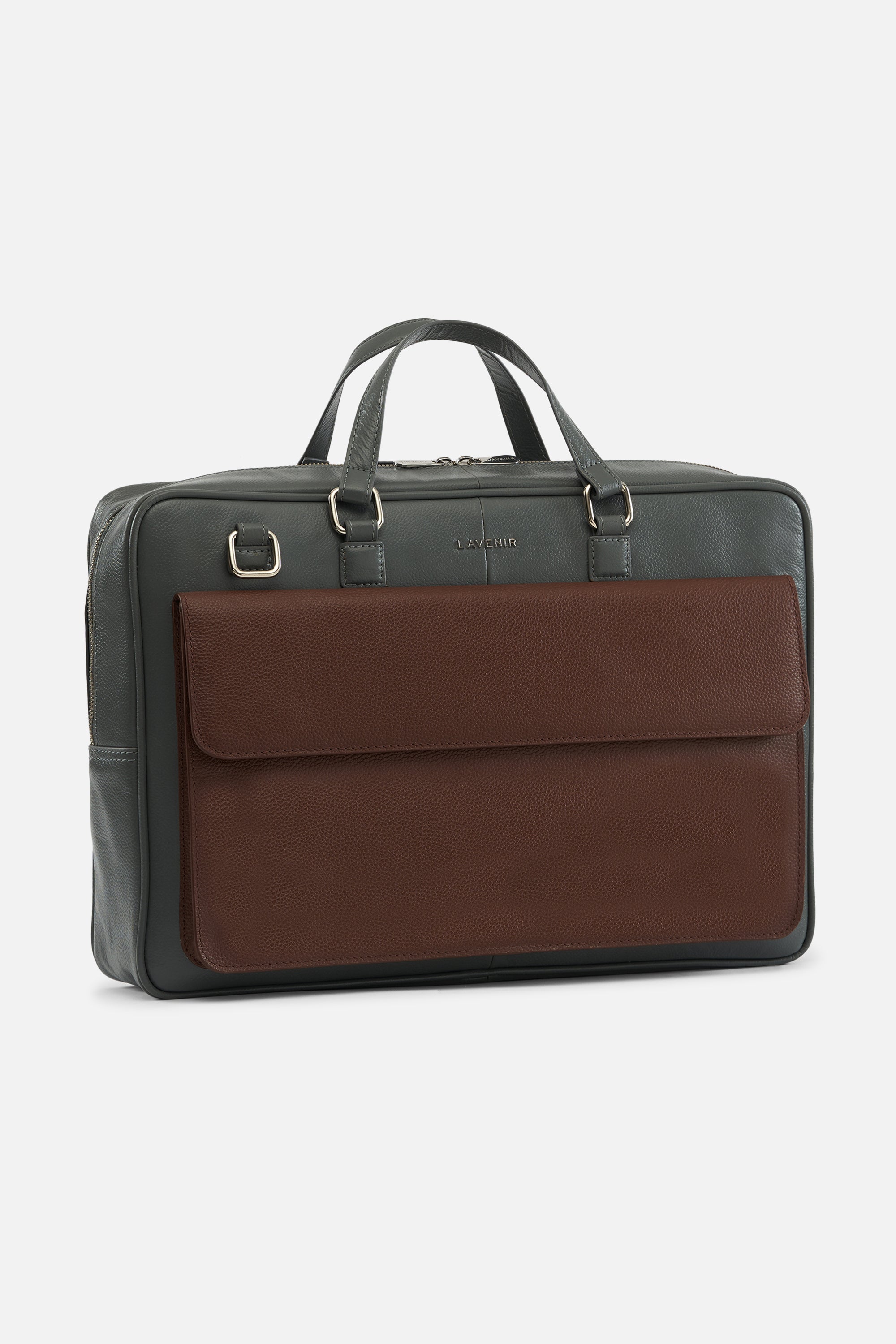 Bronco - Leather Laptop Bag - Gunmetal and Brown