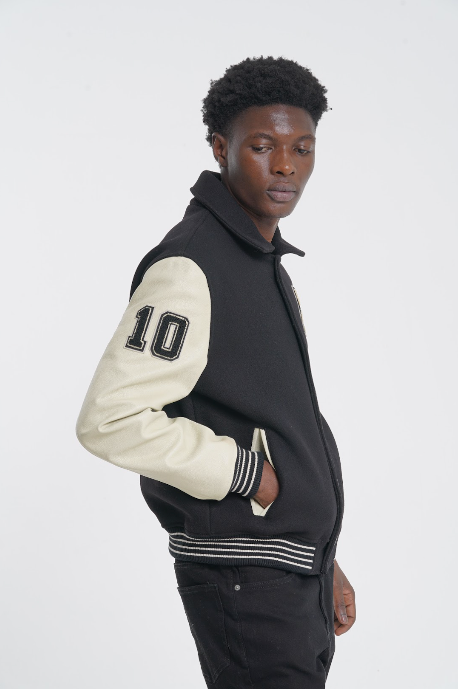 Ivar - Leather Varsity - Off White & Black