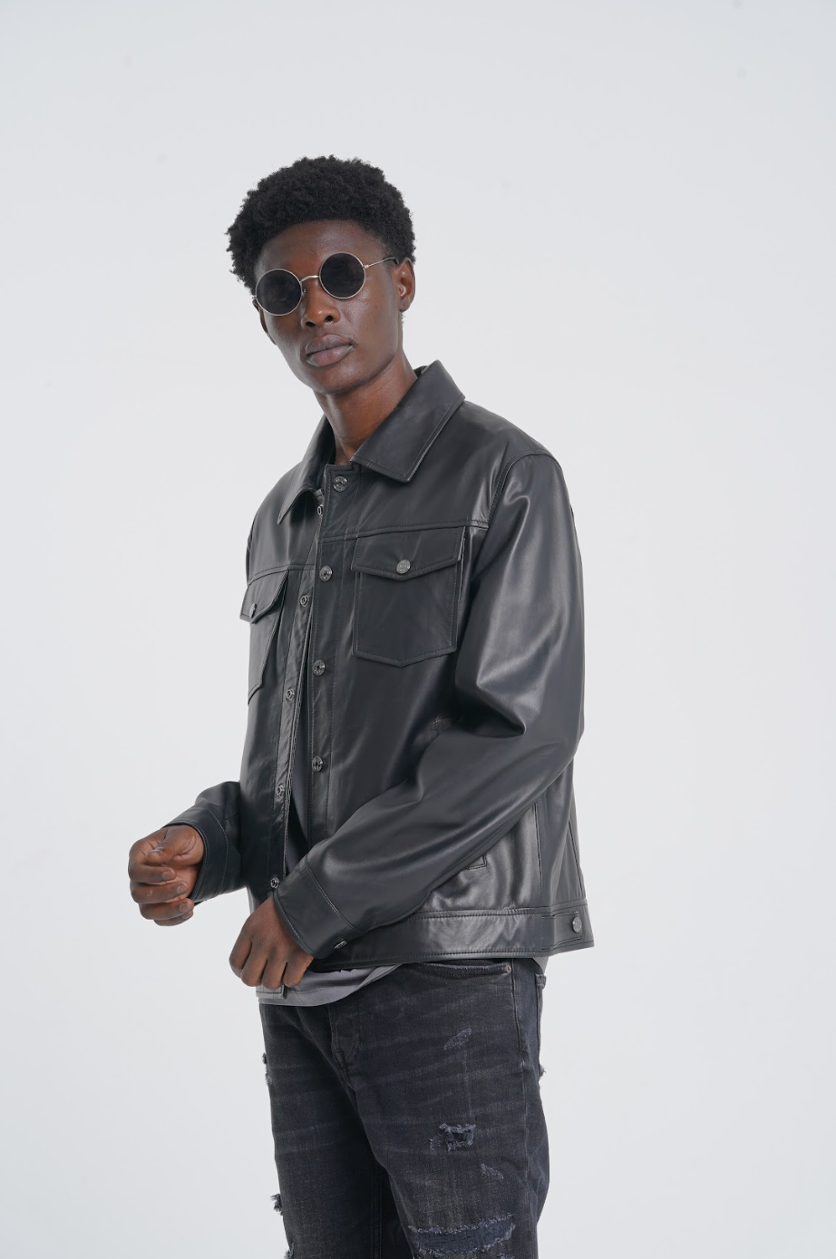 Cilo 2.0 - Leather Buttoned Jacket - Black