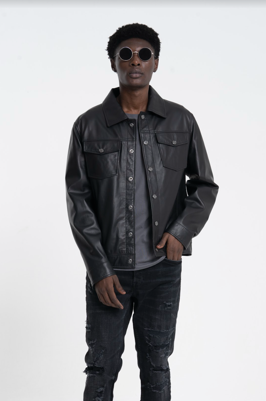 Cilo 2.0 - Leather Buttoned Jacket - Black