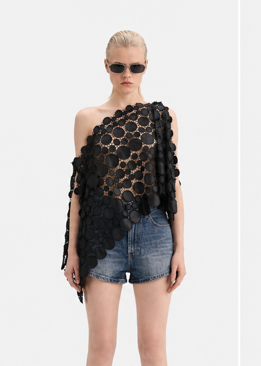 FREE FLOW - LEATHERETTE CUTWORK CAPE TOP