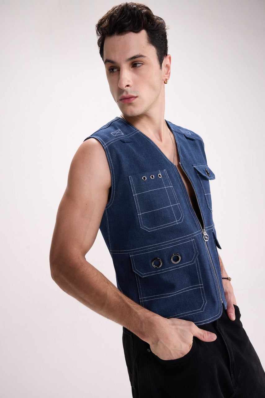RIOT - DENIM UTILITY GILET