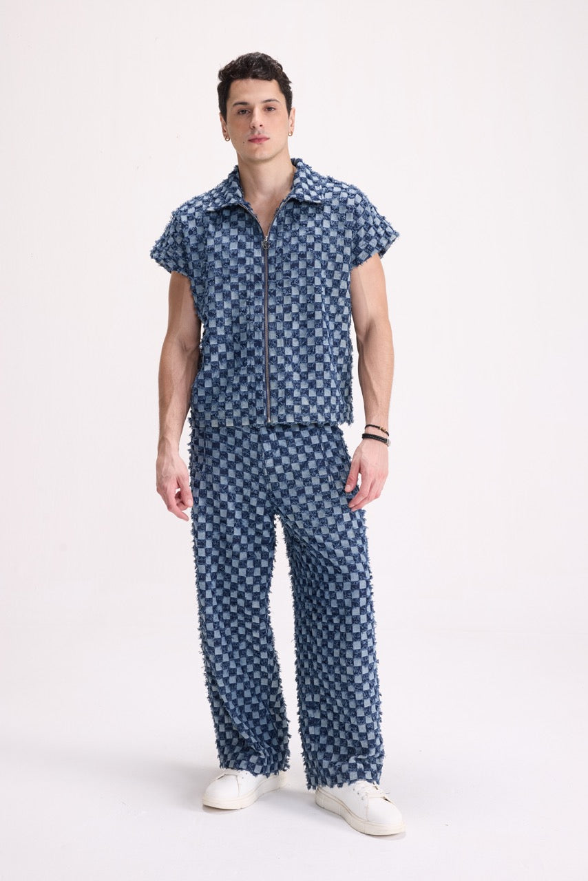 CHECK MATE - Frayed Checkerboard Denim Co-ord