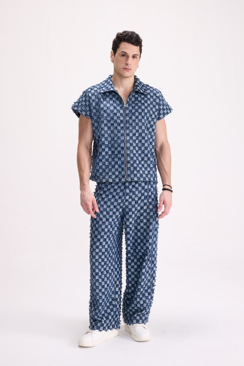 CHECK MATE - Frayed Checkerboard Denim Co-ord