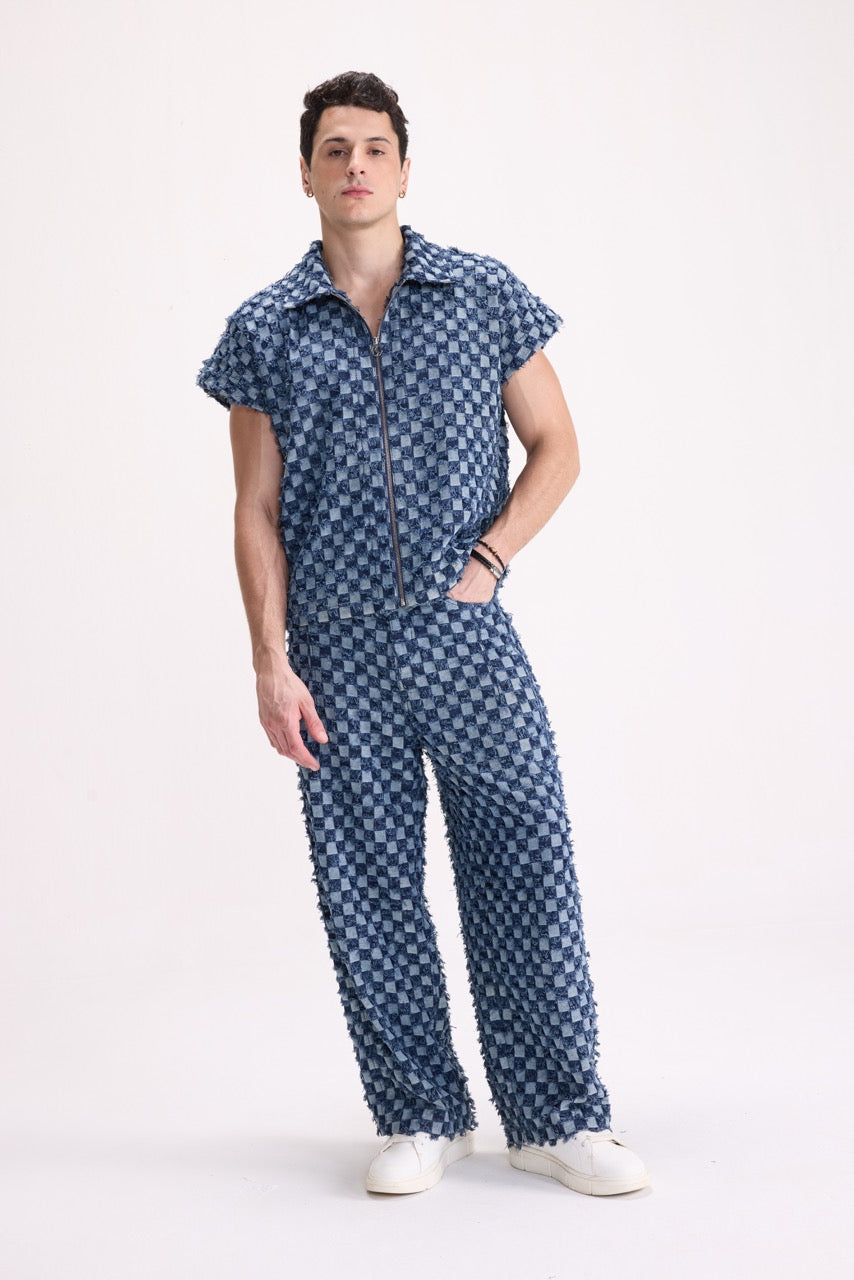 CHECK MATE - Frayed Checkerboard Denim Co-ord