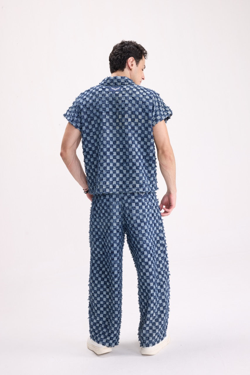 CHECK MATE - Frayed Checkerboard Denim Co-ord
