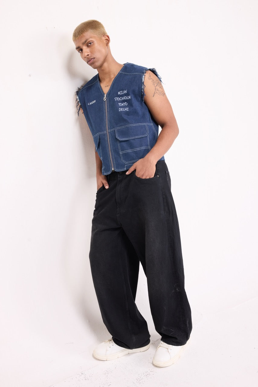 WORLD TOUR - RIBBED DENIM UTILITY GILET