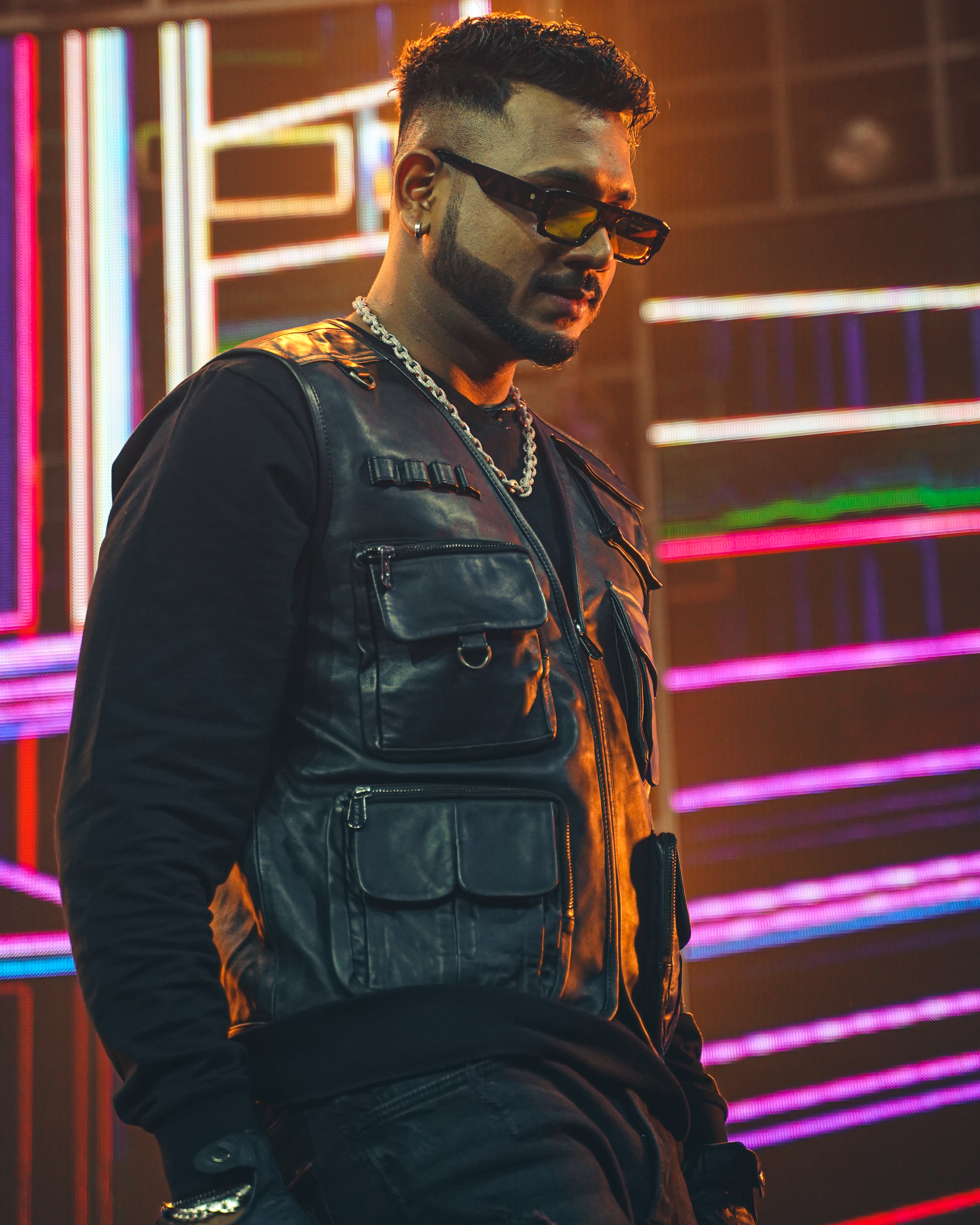 Palm - Leather Utility Gilet - Grey & Black