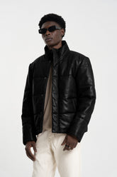 Abyss - Leather Puffer Jacket - Black