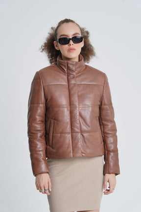 Abyss - Leather Puffer Jacket - Cognac