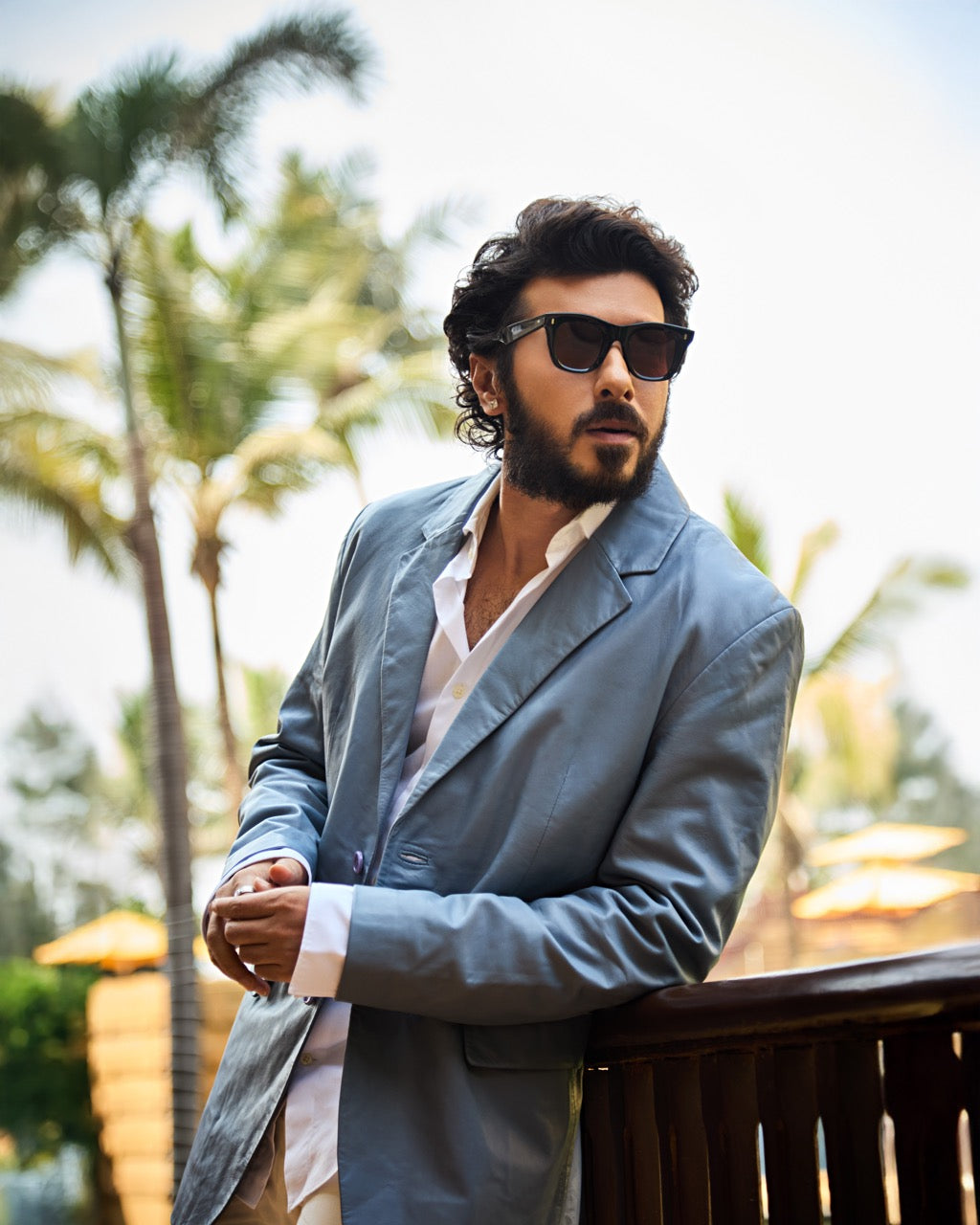 Duke- Work-wear Leather Blazer - Sky Blue