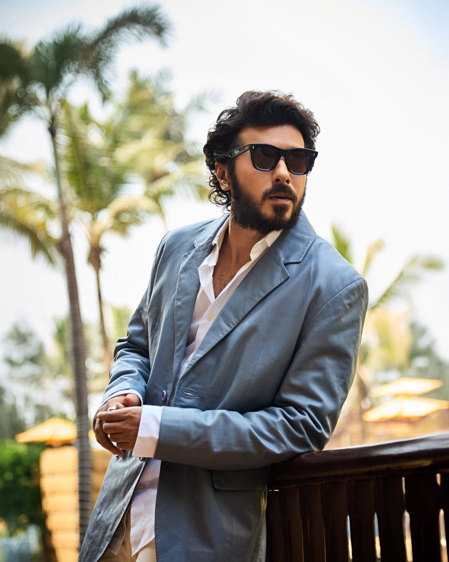 Duke- Work-wear Leather Blazer - Sky Blue