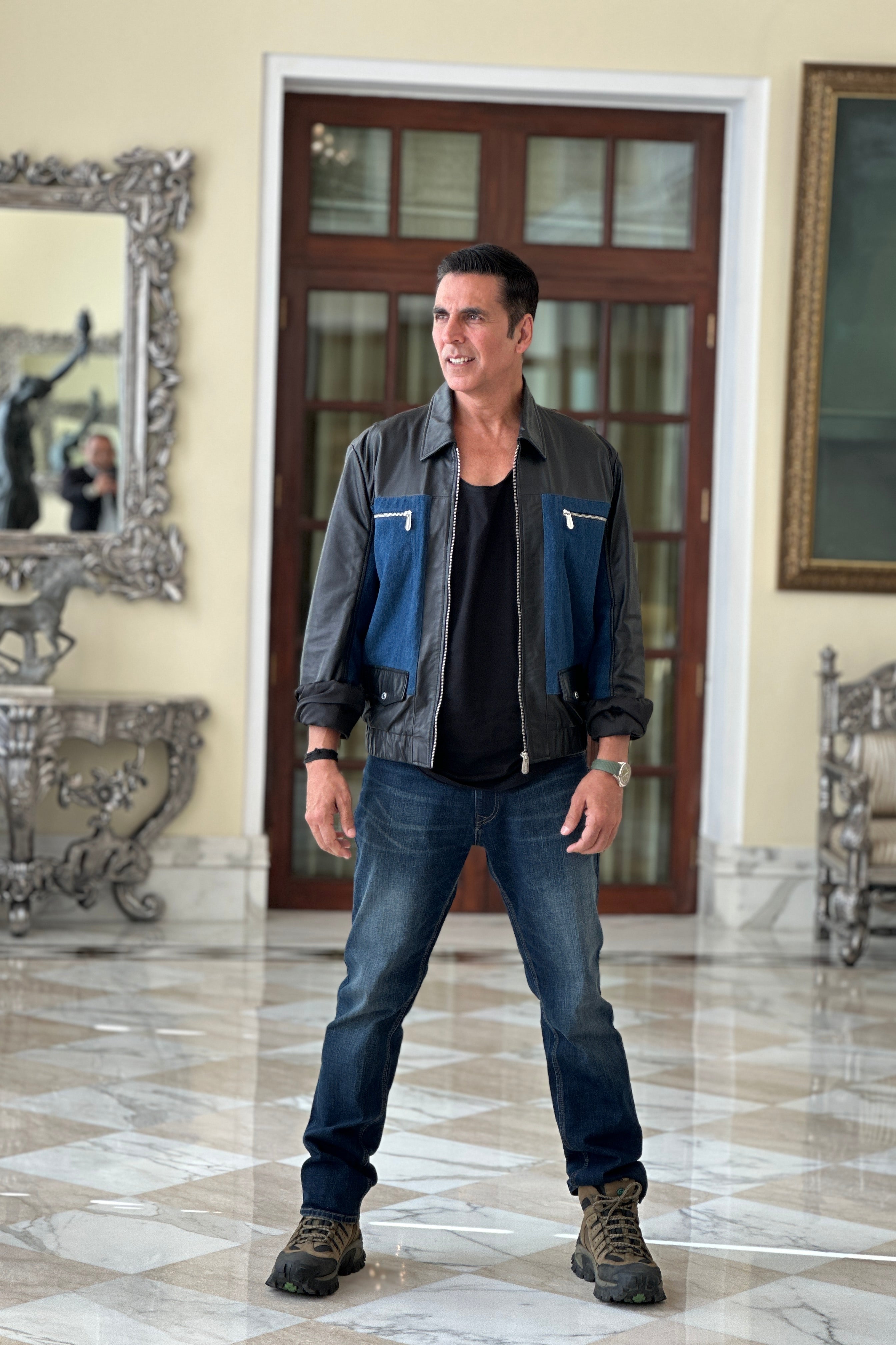 Denis - Unisex Leather X Denim Jacket