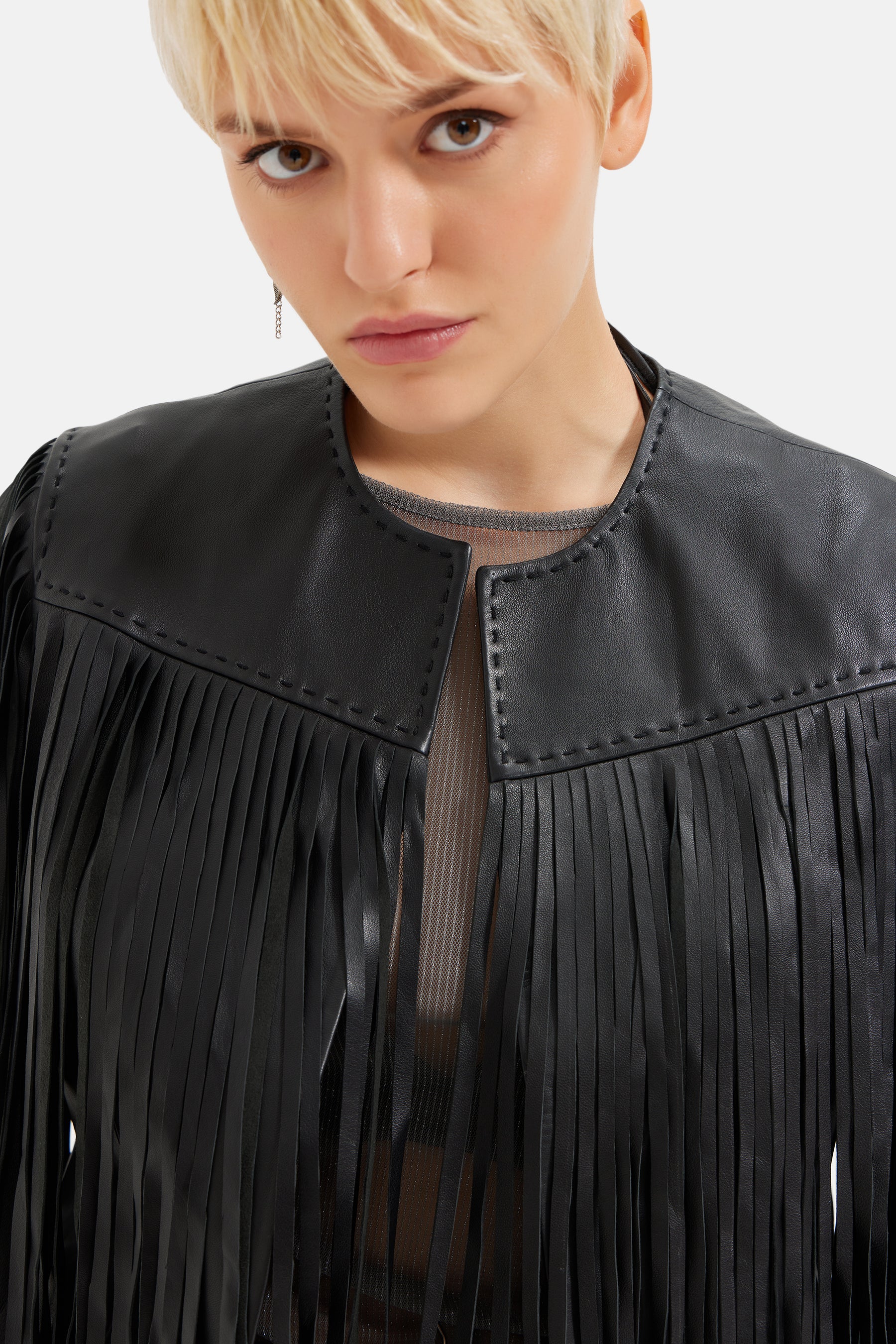 Klara - Leather Fringed Jacket - Black