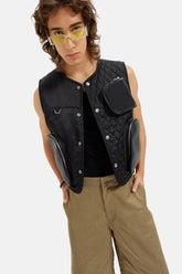 Frase - Utility Quilted Nylon With Leather Pockets Gilet - Black