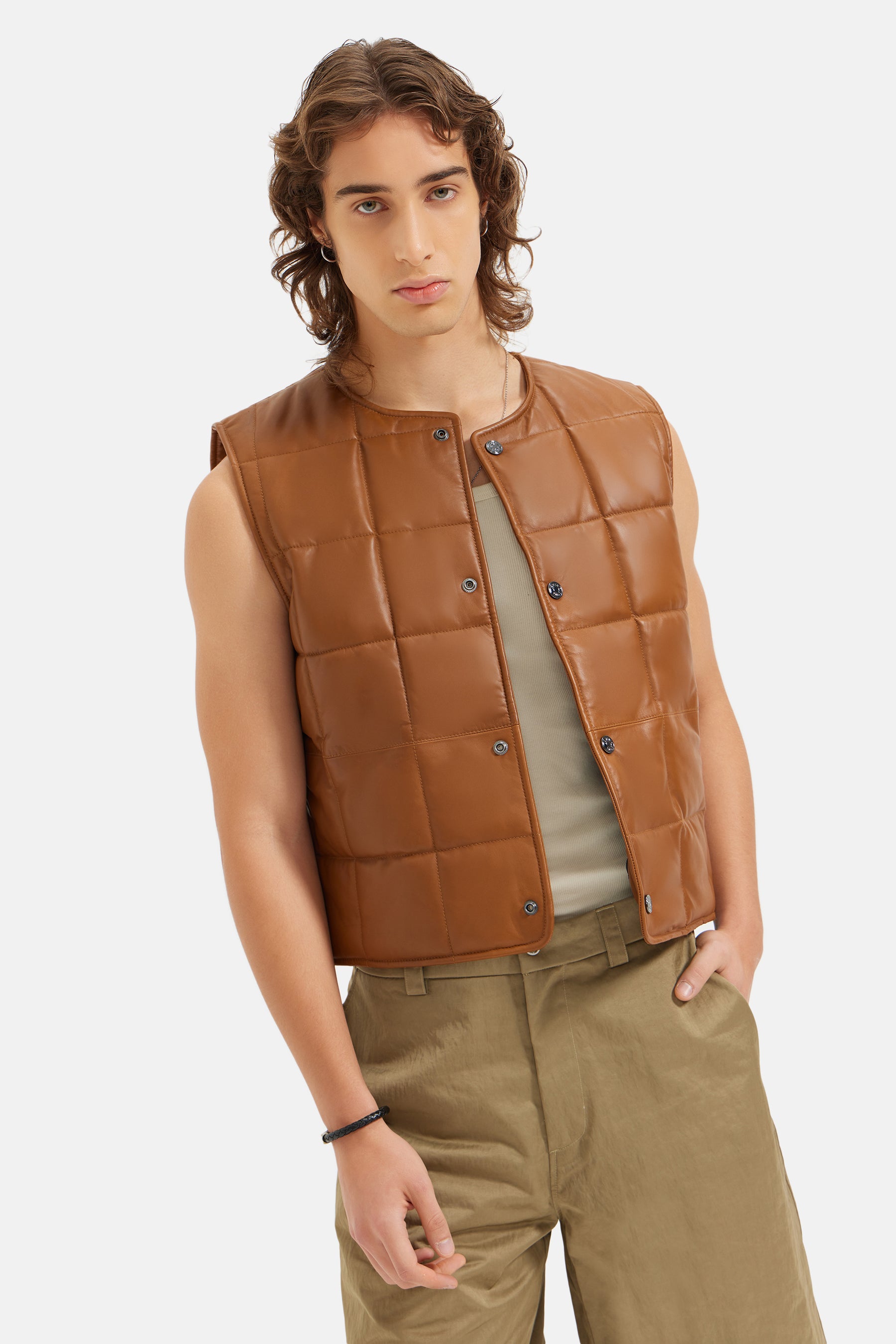 Vito - Quilted Leather Vest - Whisky