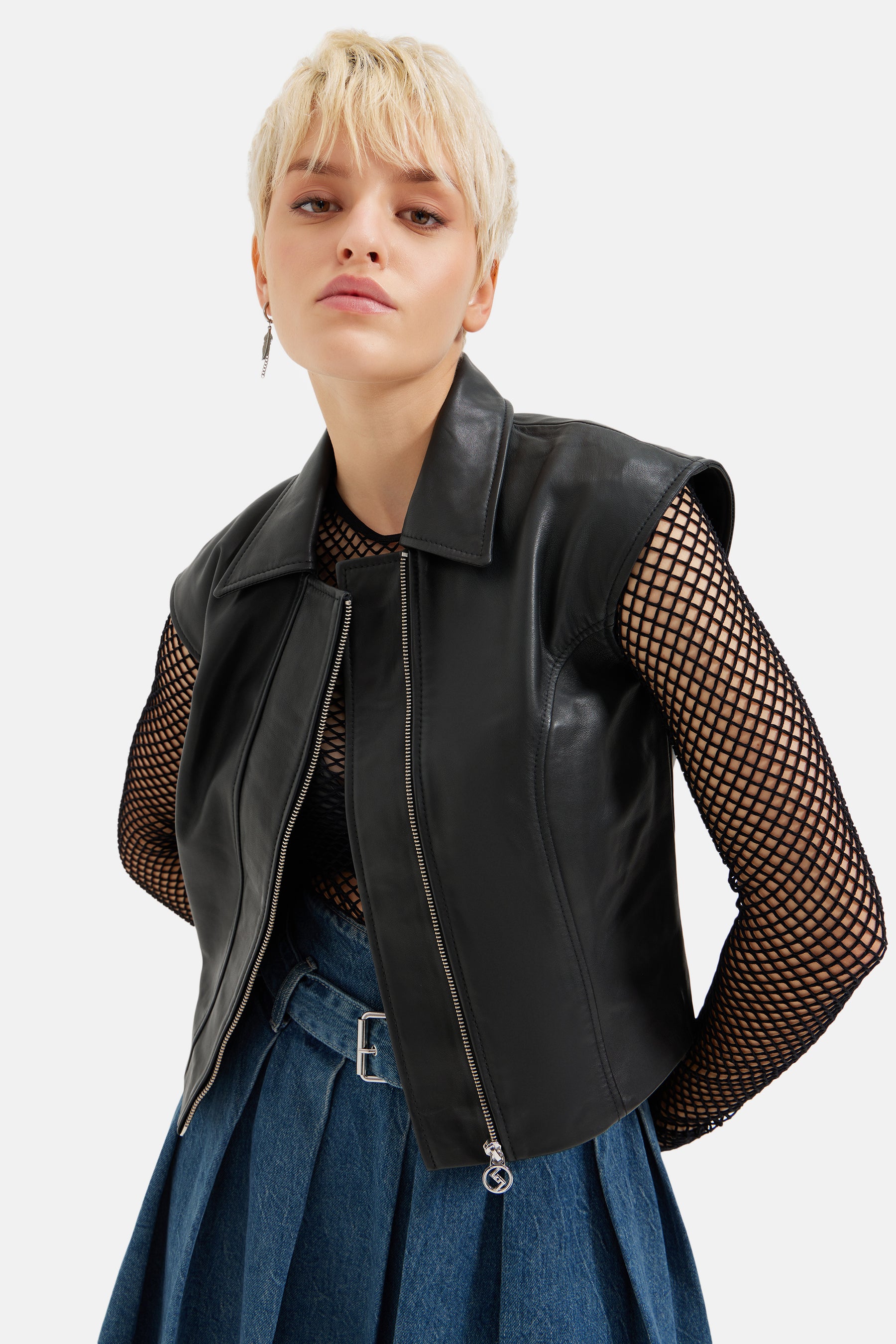 Raven - Leather Biker Vest - Black