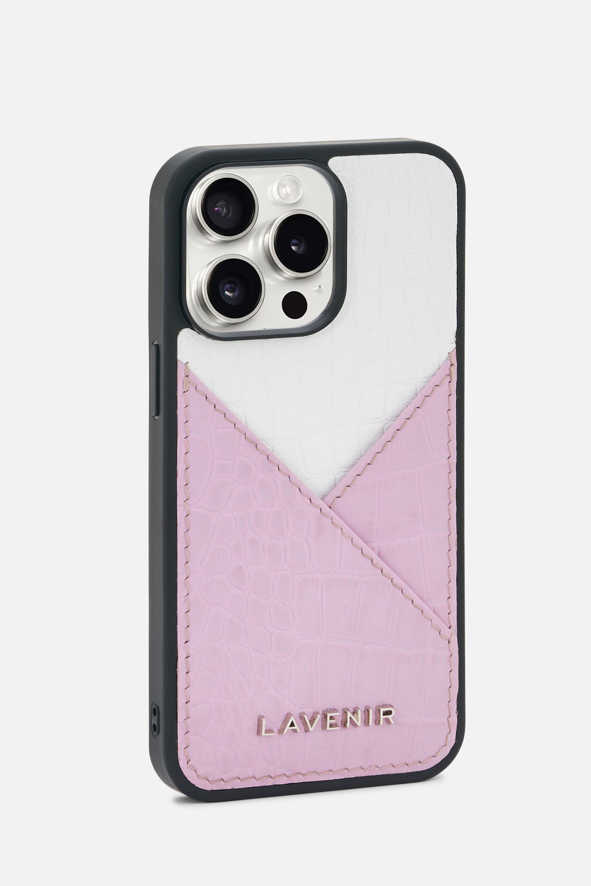 iPhone Case - Colorblock Croco Strap- Lavender & White