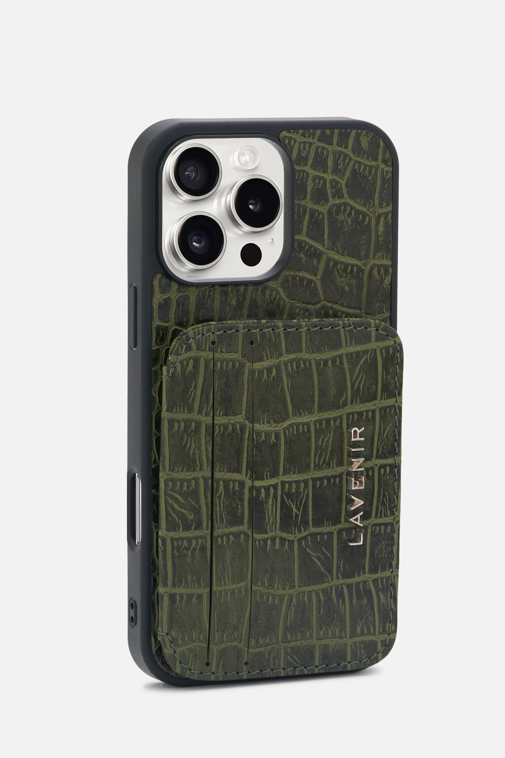 iPhone Croco Card Wallet Case - Olive Green