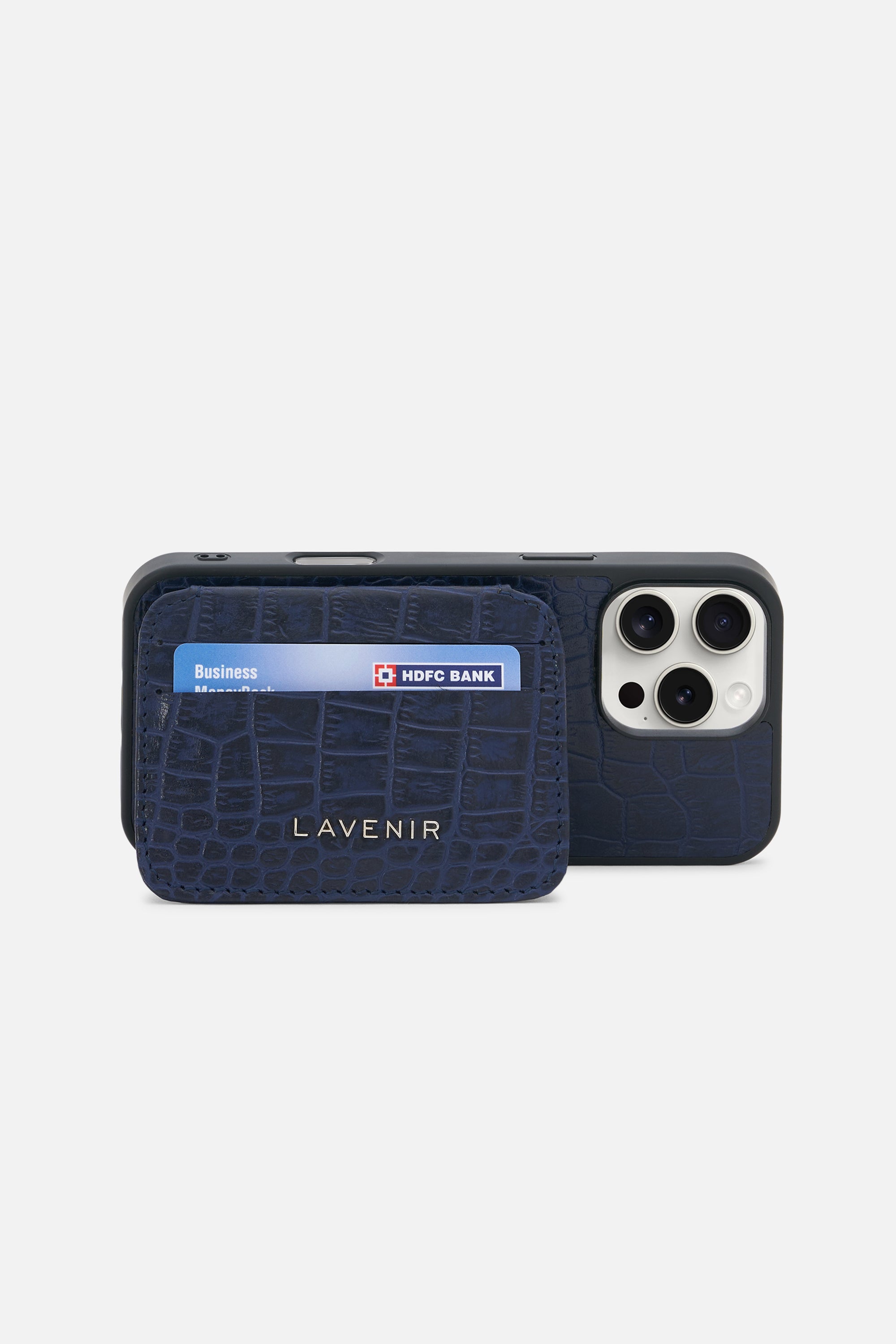 iPhone Croco Card Wallet Case - Midnight Blue