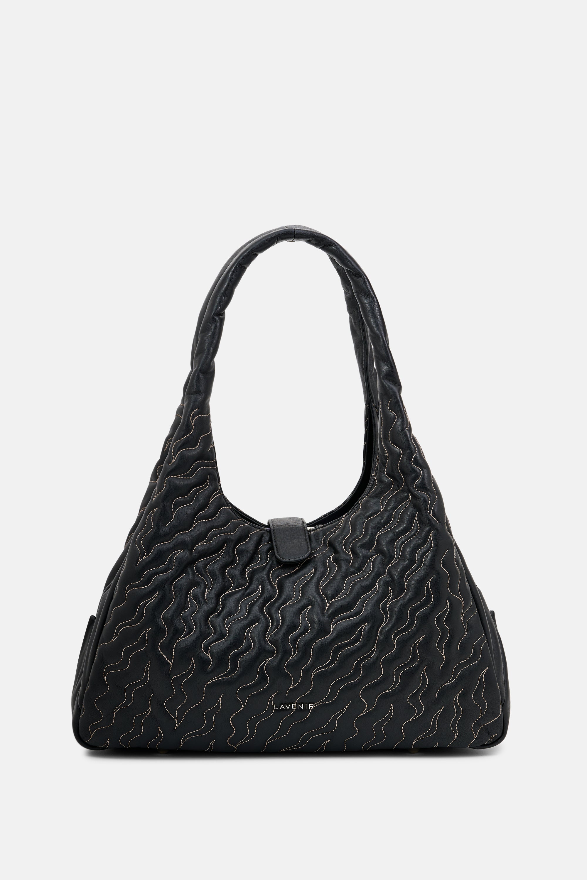 RIVORA- Quilted Wave Shoulder Bag - Black