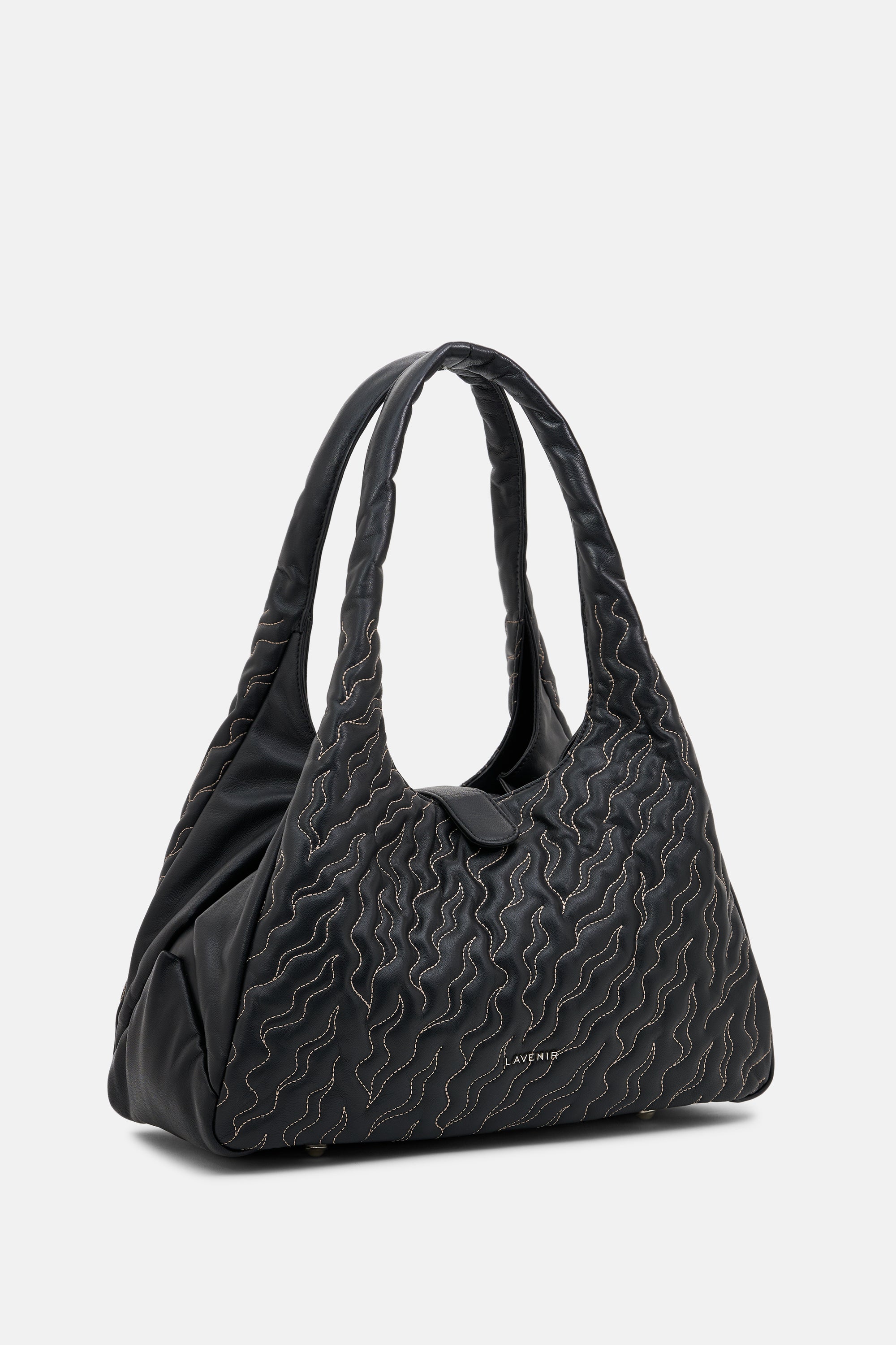 RIVORA- Quilted Wave Shoulder Bag - Black