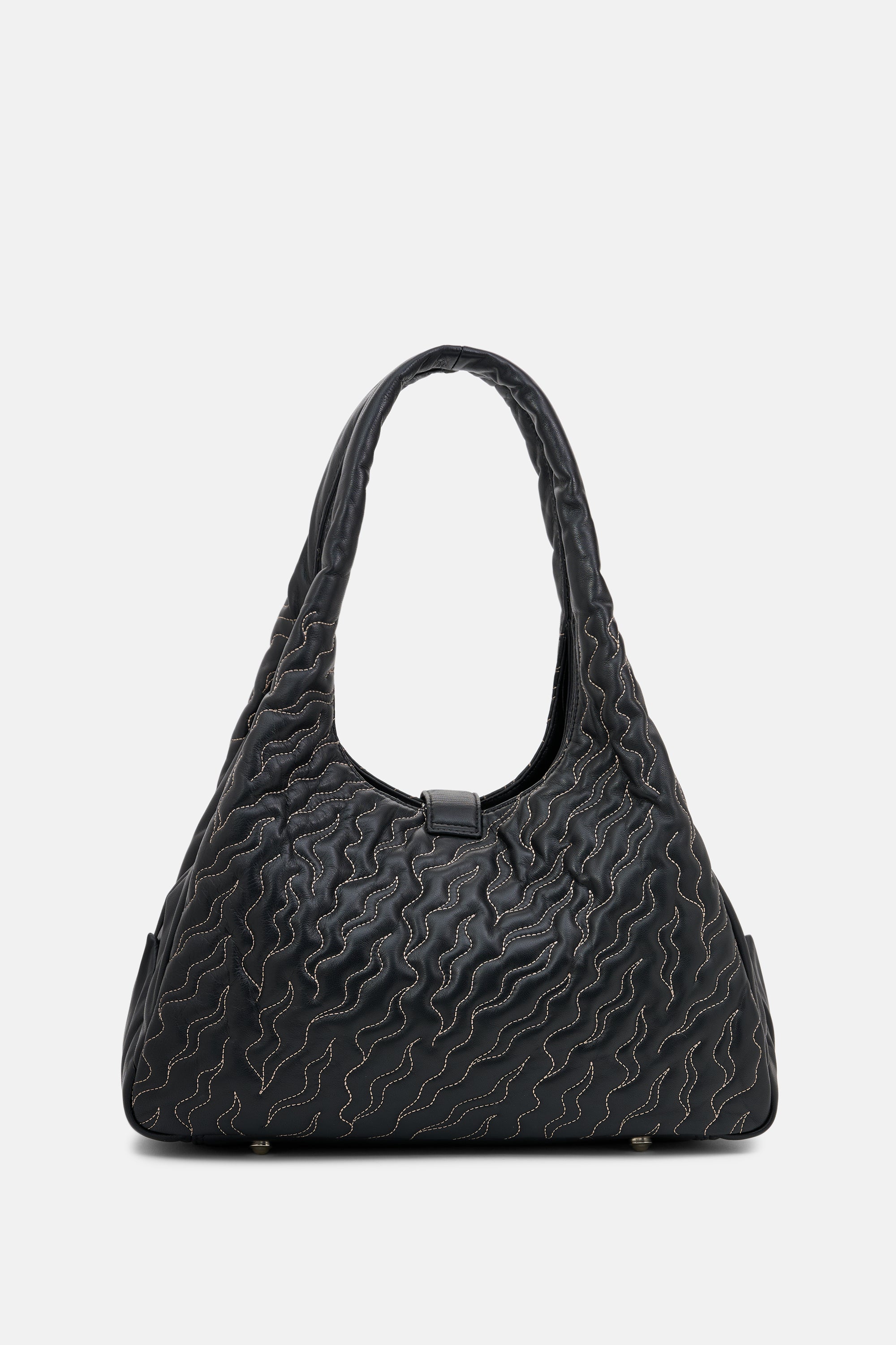 RIVORA- Quilted Wave Shoulder Bag - Black