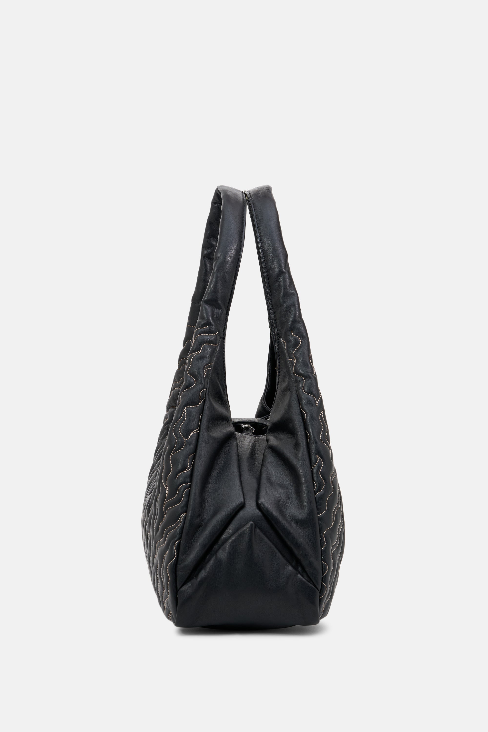 RIVORA- Quilted Wave Shoulder Bag - Black
