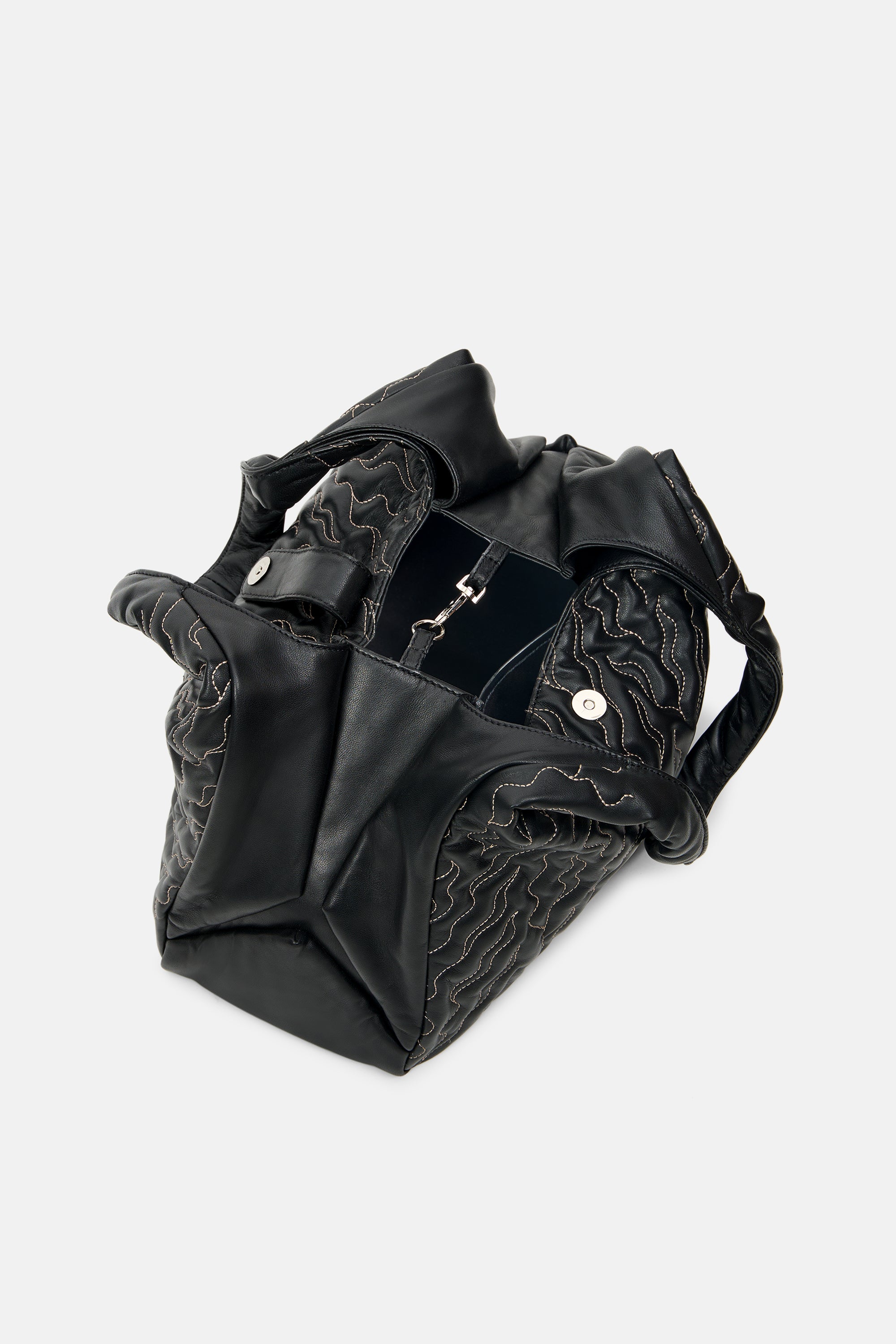 RIVORA- Quilted Wave Shoulder Bag - Black