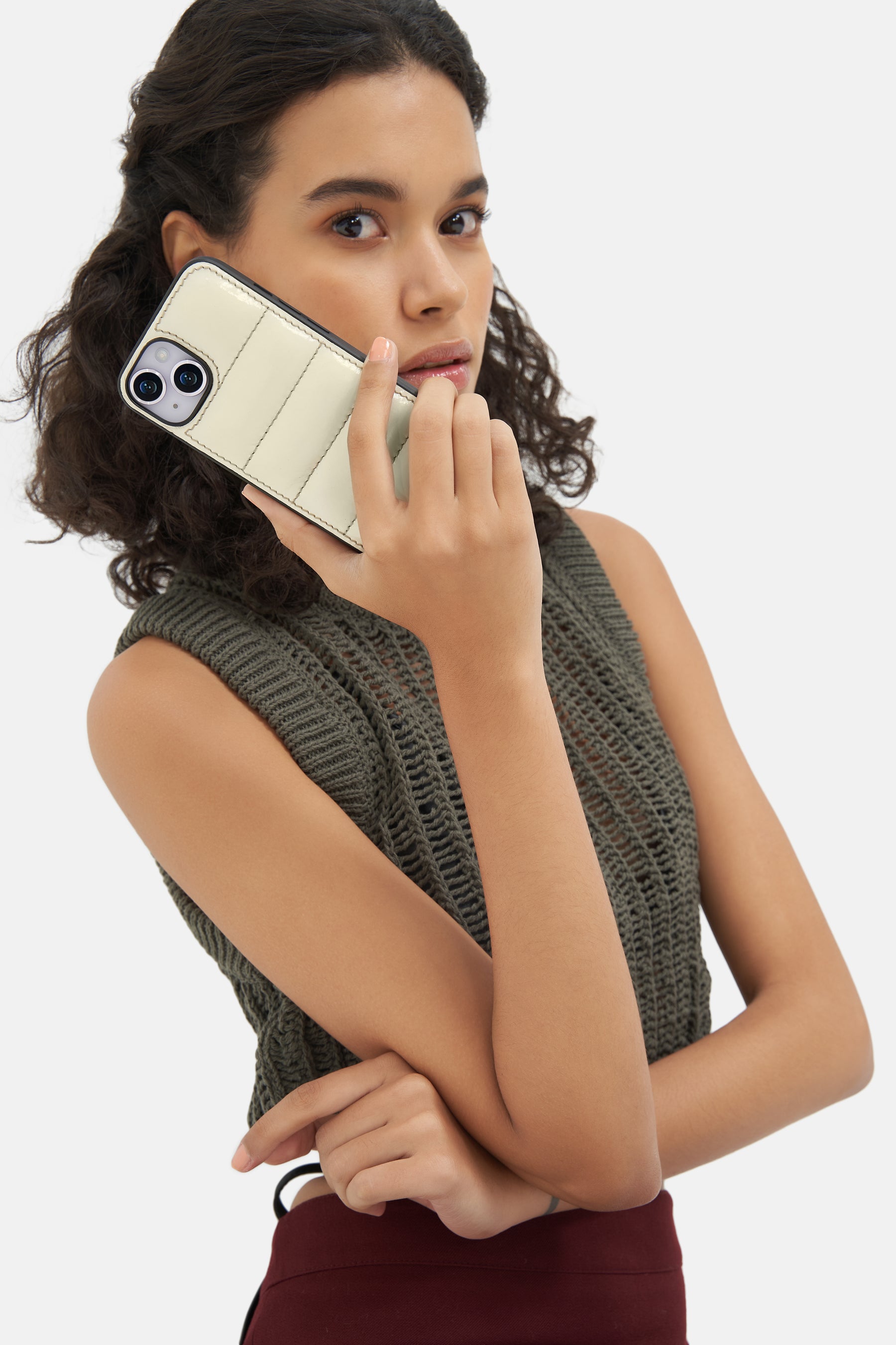IPhone Puffer Case - Quilted - Patent Off White