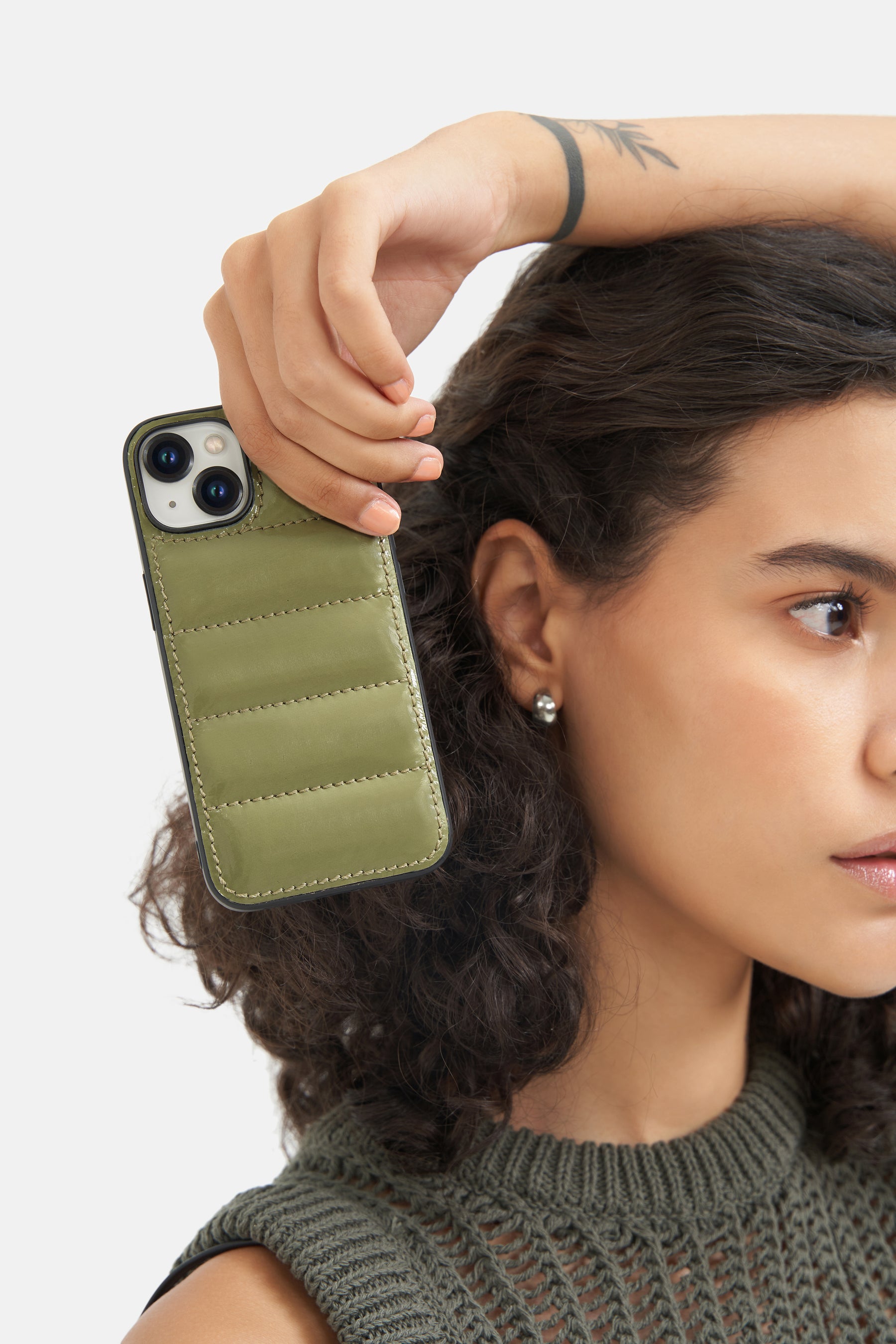 IPhone Puffer Case - Quilted - Patent Camouflage Green