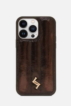 iPhone Puffer Case - Metallic Monogram™ - Coffee