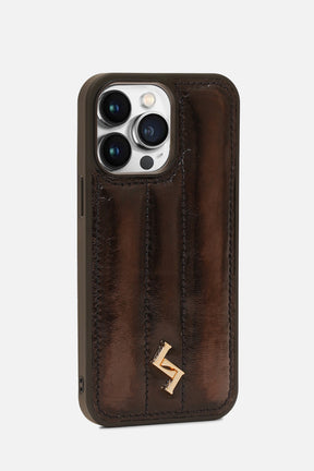 iPhone Puffer Case - Metallic Monogram™ - Coffee