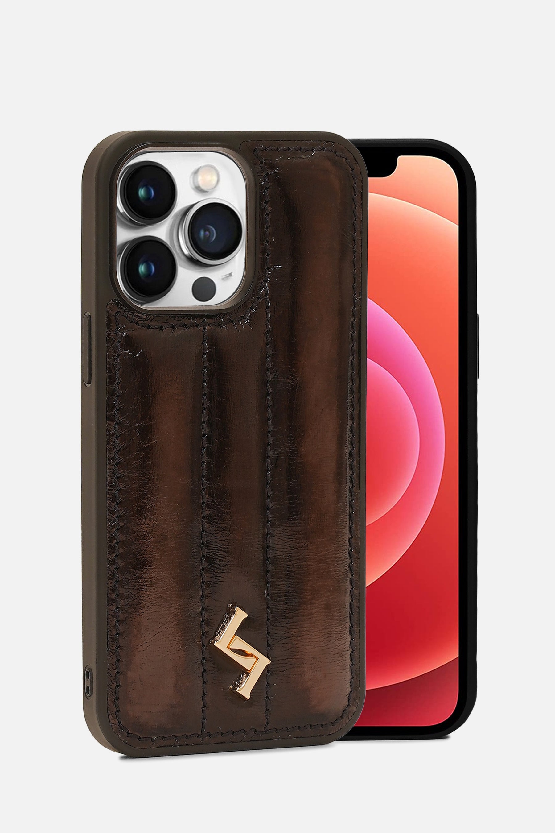 Iphone Puffer Case - Metallic Monogram™ - Coffee