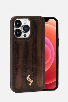 Iphone Puffer Case - Metallic Monogram™ - Coffee