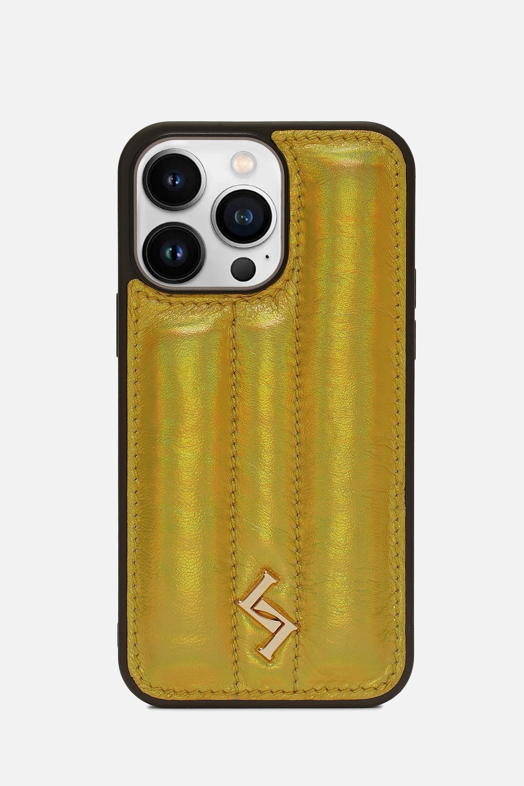 iPhone Puffer Case - Metallic Monogram™ - Old Gold