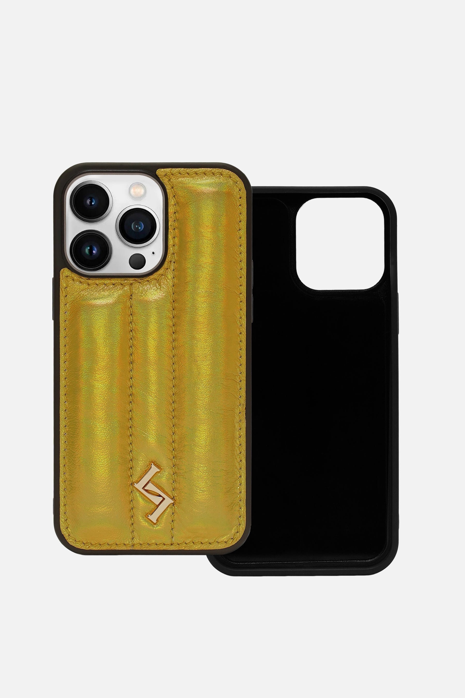 iPhone Puffer Case - Metallic Monogram™ - Old Gold