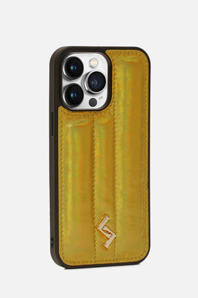 iPhone Puffer Case - Metallic Monogram™ - Old Gold