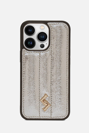 iPhone Puffer Case - Metallic Monogram™ - Glittery Grey