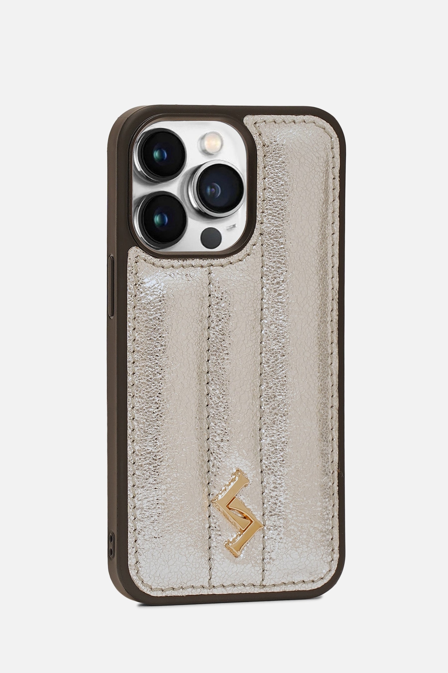 iPhone Puffer Case - Metallic Monogram™ - Glittery Grey