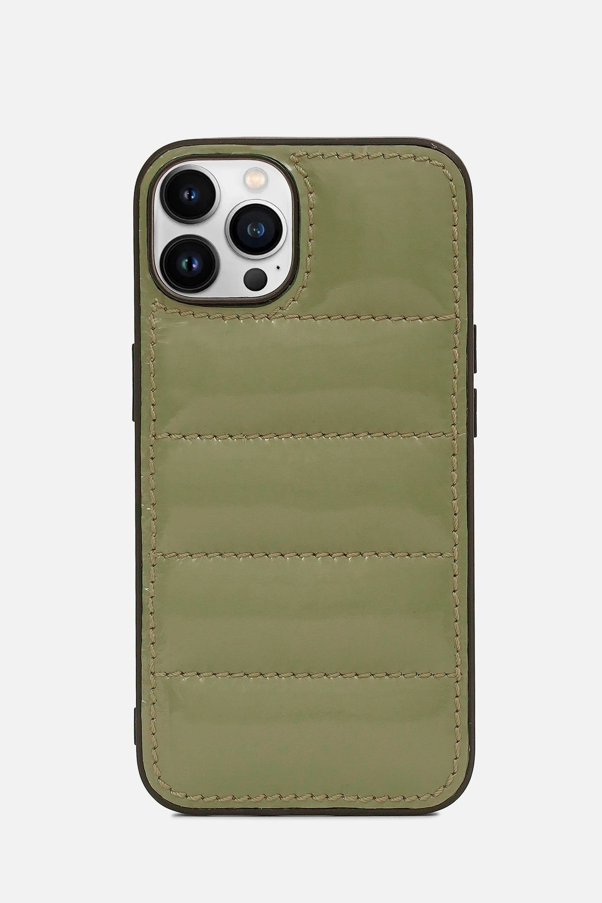iPhone Puffer Case - Quilted - Patent Camouflage Green
