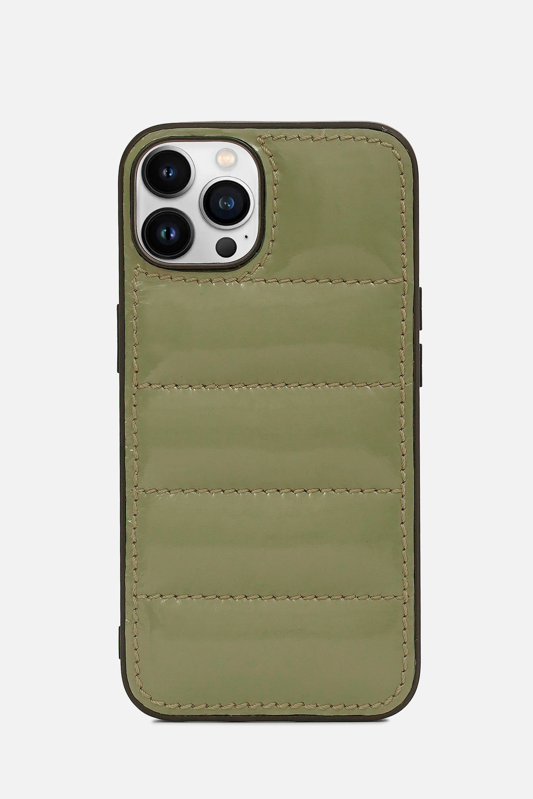 IPhone Puffer Case - Quilted - Patent Camouflage Green