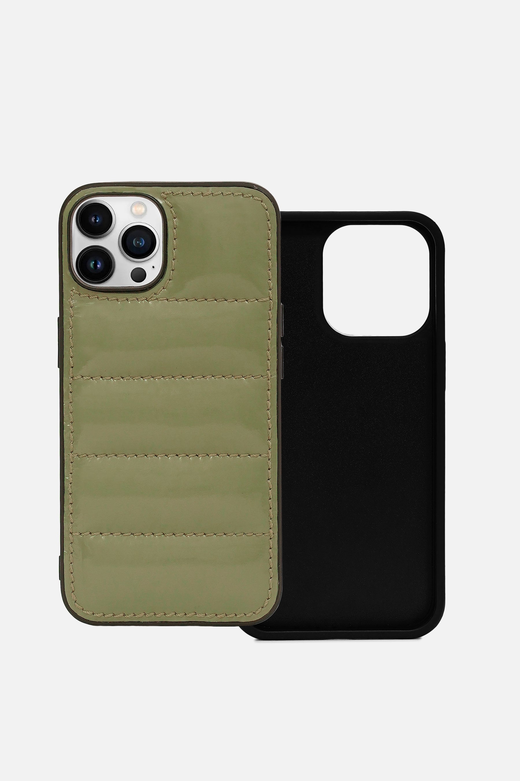 iPhone Puffer Case - Quilted - Patent Camouflage Green