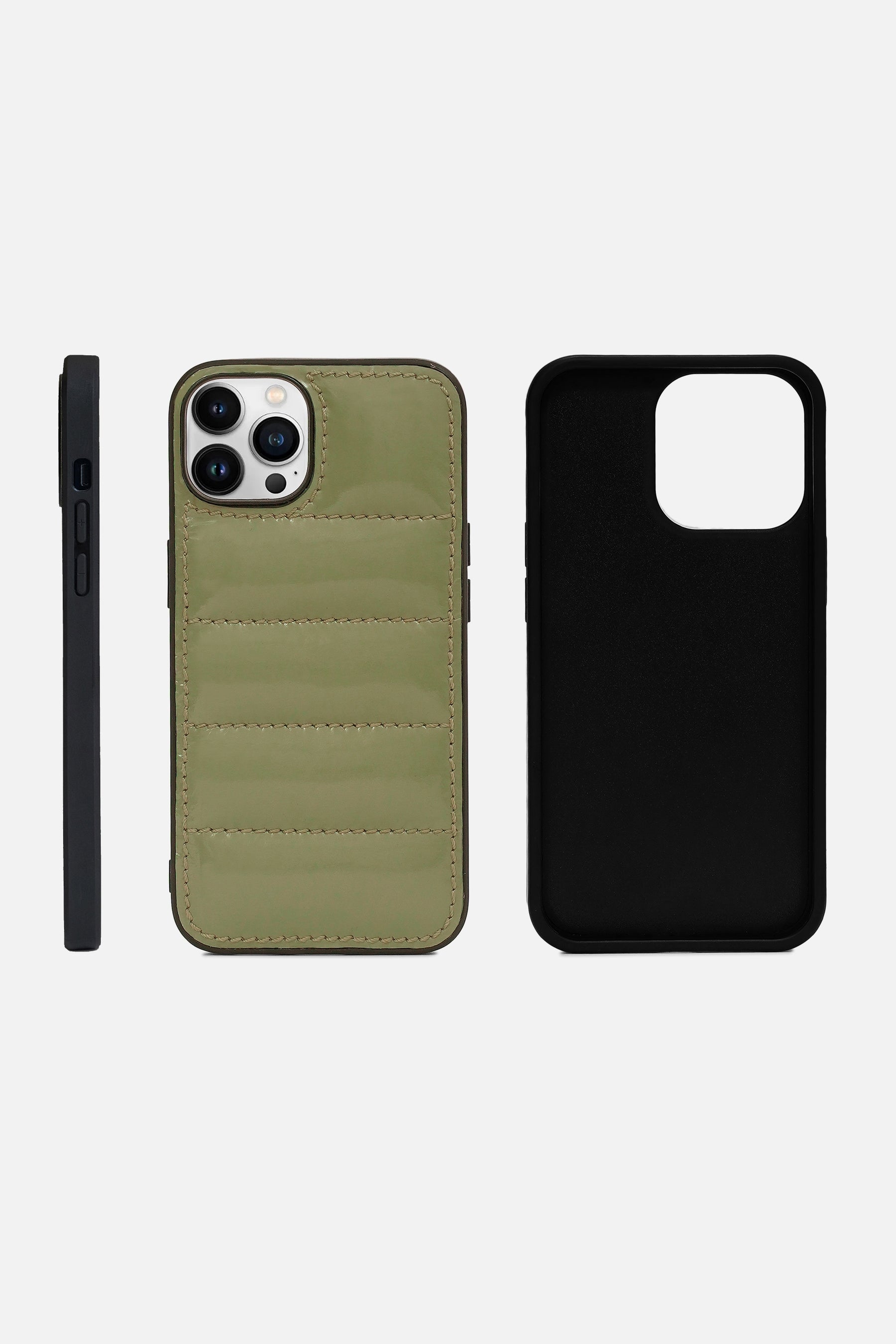 iPhone Puffer Case - Quilted - Patent Camouflage Green