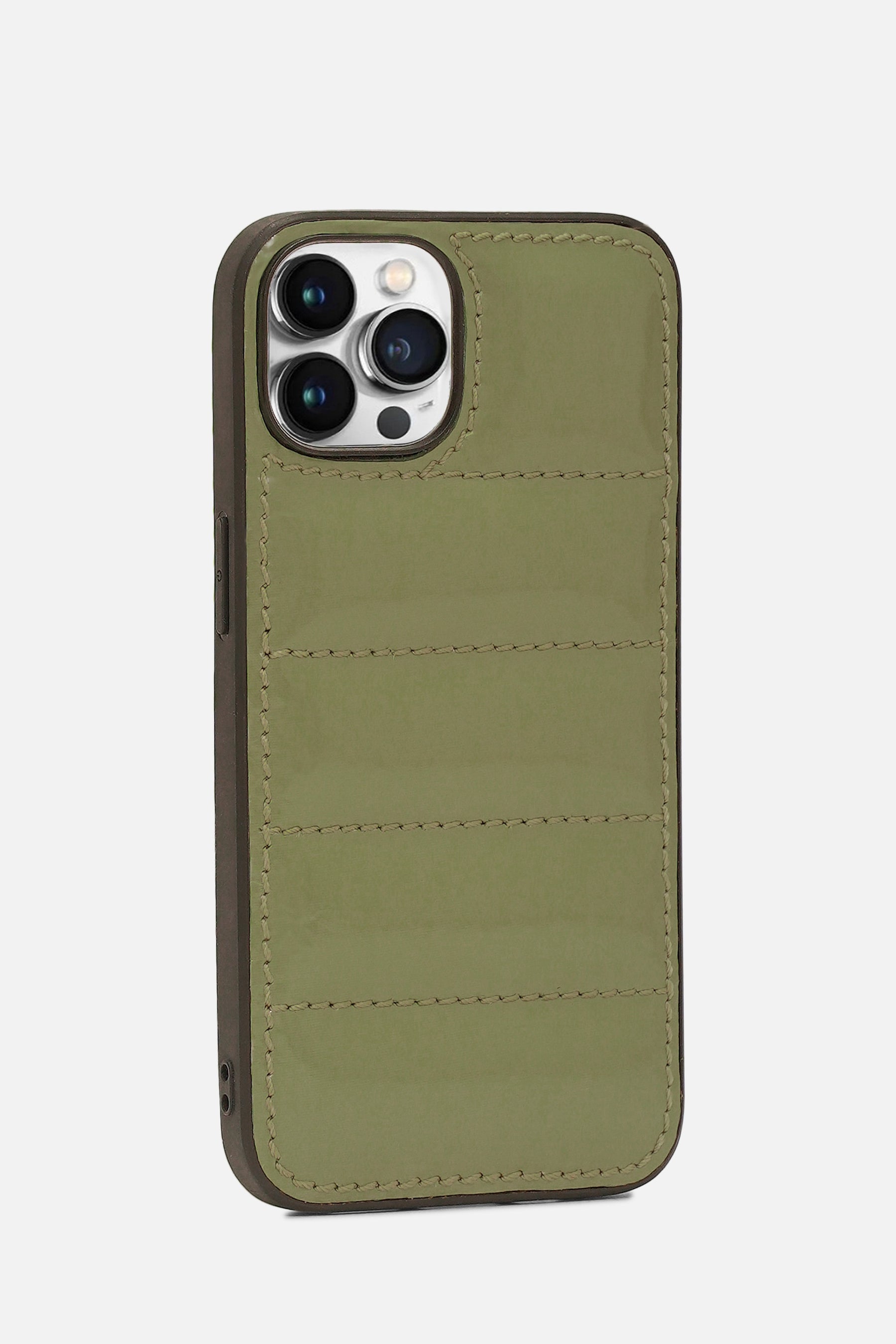 iPhone Puffer Case - Quilted - Patent Camouflage Green