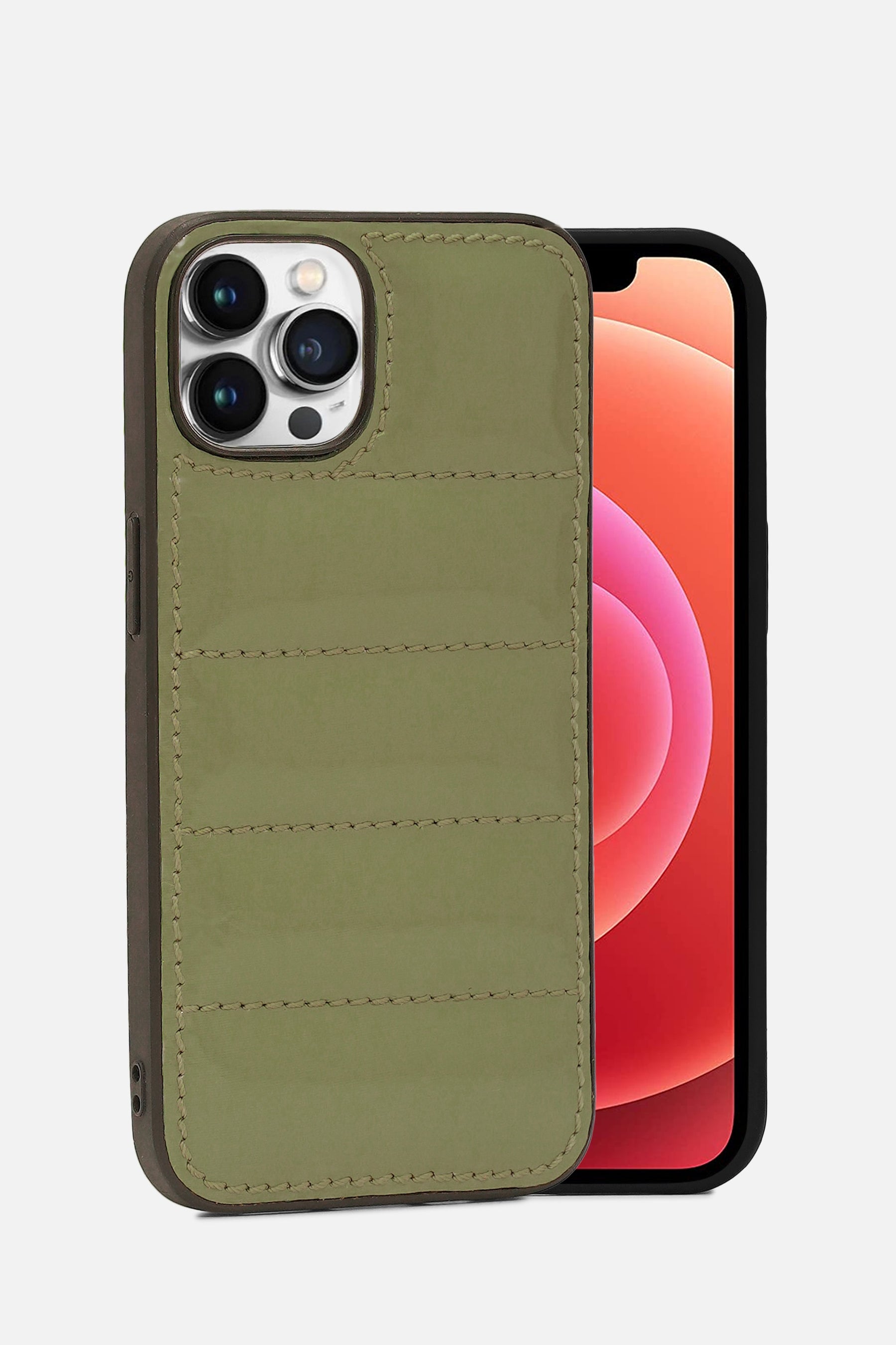 IPhone Puffer Case - Quilted - Patent Camouflage Green